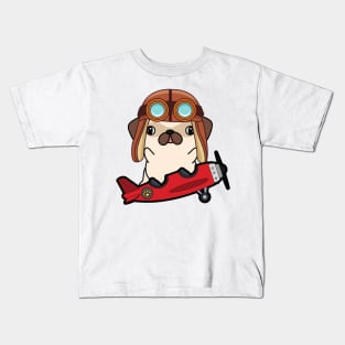 Cute pug is in a vintage plane Kids T-Shirt